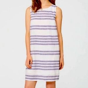 BEACH LUNCH LOUNGE White/Blue Striped Linen Cotton Lined Knee Length Sz L